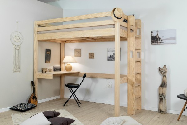 Lit Mezzanine Enfant 120x200 Cm Avec Bureau Et Ports USB - Métal Et MDF - Escalier D'angle Sécurisé - Charge Max 110 Kg