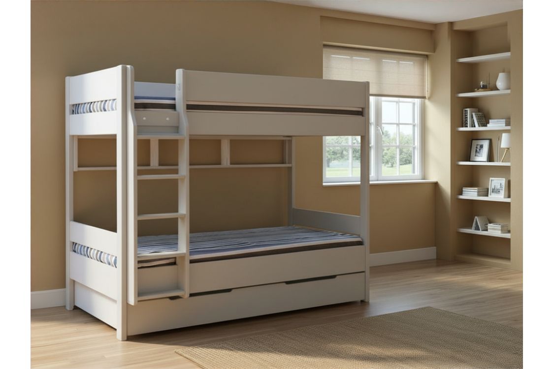 Lit superposé avec tiroir et étagère SAINT LARY Lit superposé avec tiroir et étagère SAINT LARY