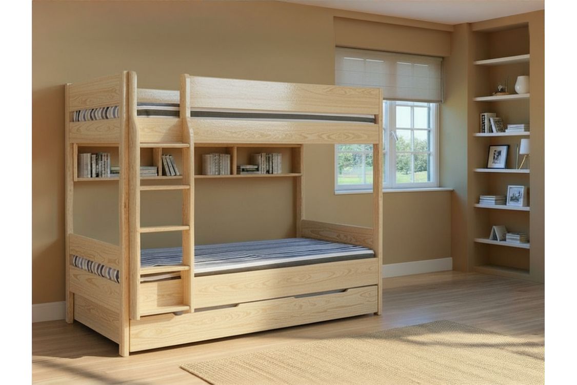 Lit superposé avec tiroir et étagère SAINT LARY Lit superposé avec tiroir et étagère SAINT LARY
